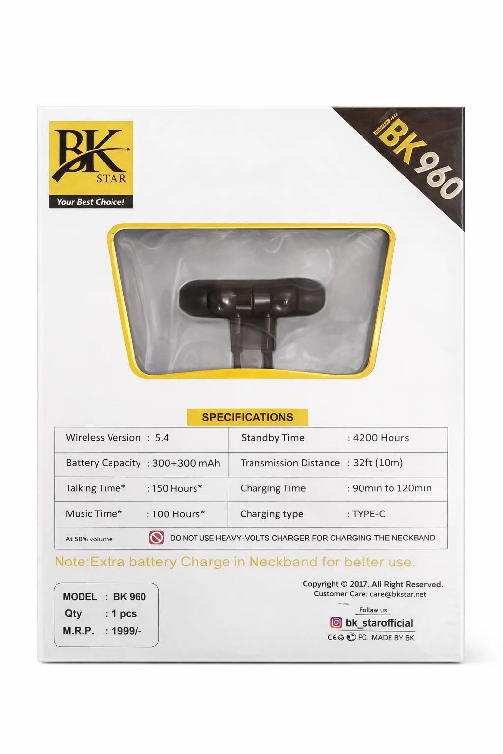 Neckband-BK Star Wireless Metal Neckband - Image 2