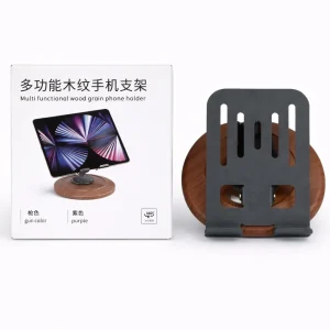 Mobile Phone Holder – Wooden Base (360° Rotating)